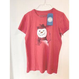 Life Is Good Women Shirt M Red Snowman Peace Sign Short Sleeve NWT NEW